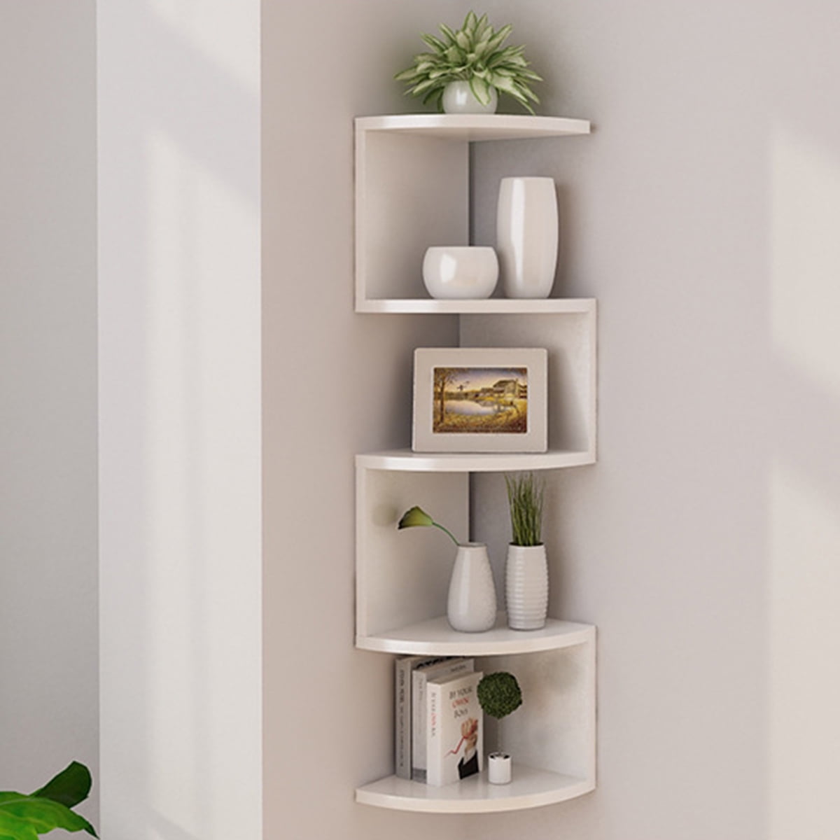 5 Tier Wall Mount Corner Shelf Hanging Storage Rack Bookcase Home Decor