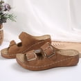 thumbnail image 5 of Orthopedic Sandals for Women Platform Low Wedge Slides Open Toe Double Buckle Strap Comfortable Cushioned Fashion Summer Beach Vacation Shoes Brown Size 6, 5 of 7