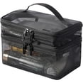 thumbnail image 1 of Cosmetiquera de Viaje de Gran Capacidad, Bolsa de Almacenamiento Multifuncional Holográfica Portátil de Doble Capa, Adecuada para Cosméticos, Artículos de Tocador (Negro), 1 of 4