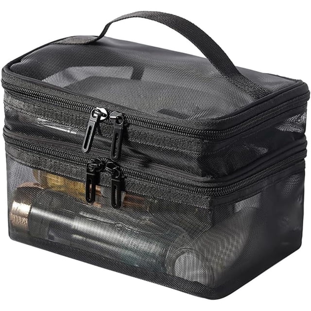 Cosmetiquera de Viaje de Gran Capacidad, Bolsa de Almacenamiento Multifuncional Holográfica Portátil de Doble Capa, Adecuada para Cosméticos, Artículos de Tocador (Negro)