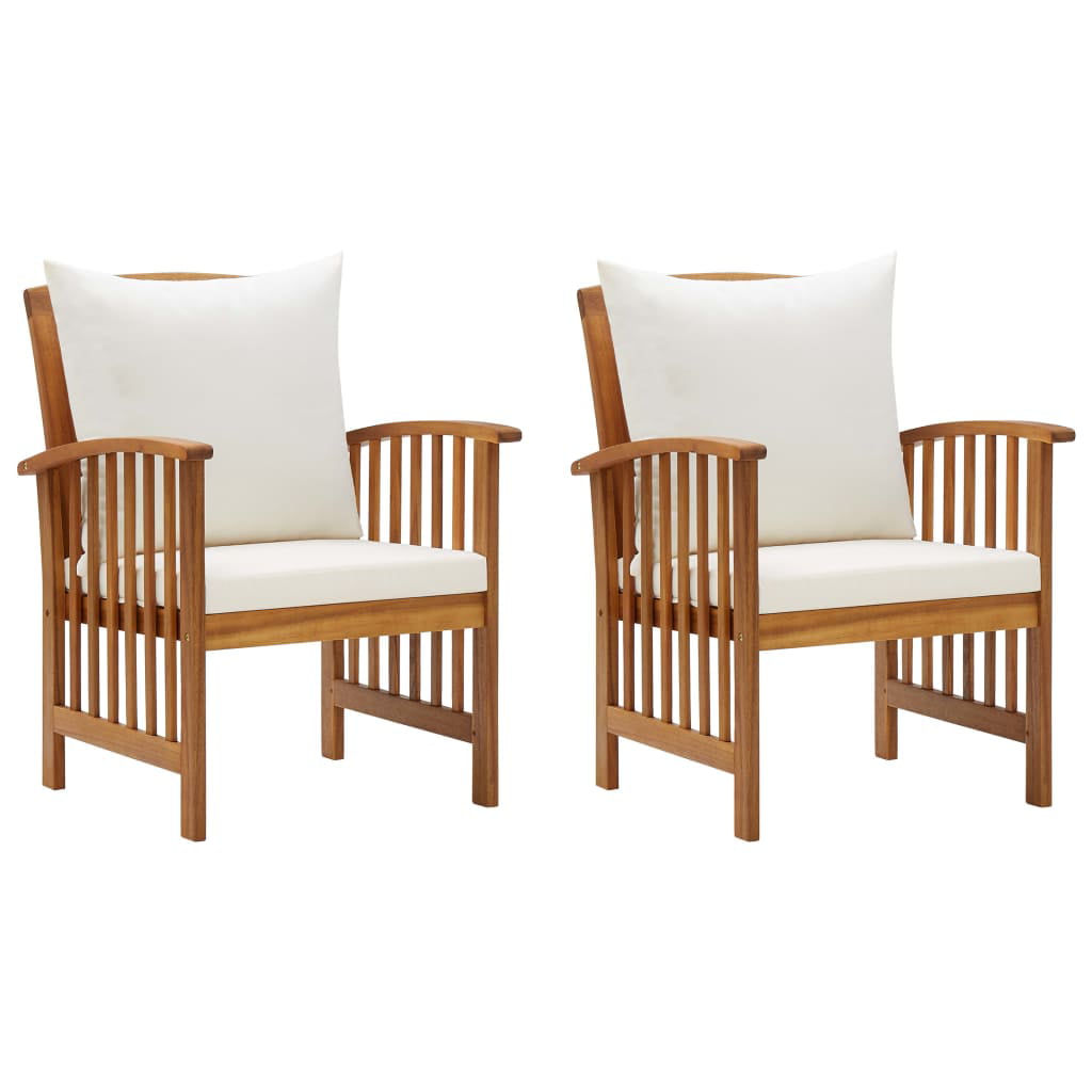 vidaXL 2x Solid Acacia Wood Garden Dining Chairs with Cushions Slatted Outdoor 