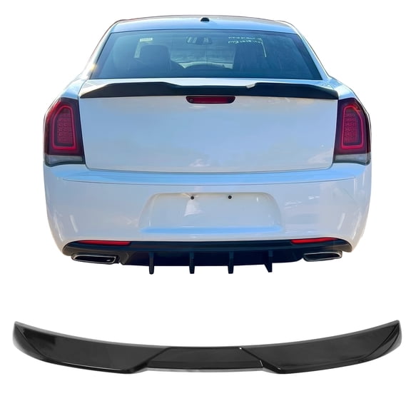 Ikon Motorsports Trunk Spoiler Compatible with 2011-2023 Chrysler 300, M Style Gloss Black ABS Blow Molding Add-on Rear Trunk Lid Spoiler Wing Lip