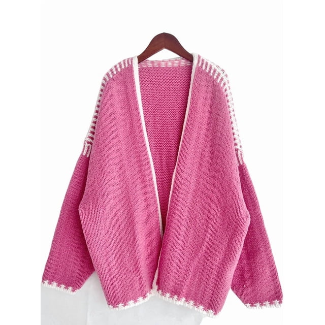 Women'S Oversized Cardigan Sweaters Fall Long Lantern Sleeve Knit Open Front Rose Pink S