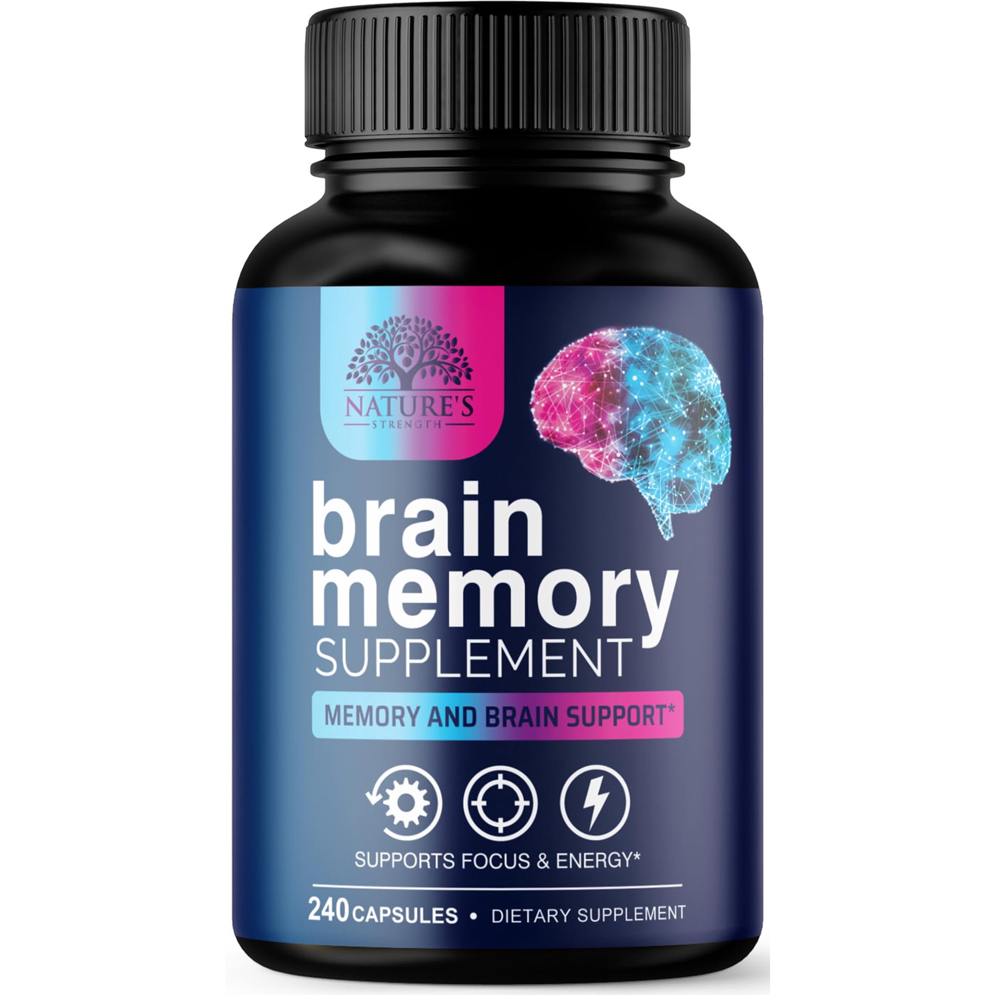 Brain Memory Supplement Pills - 3X Strength Nootropics for Concentration, Clarity & Focus Support - Brain Health Cognitive Vitamins with Bacopa, Phosphatidylserine & DMAE, Brain Booster, 240 Capsules