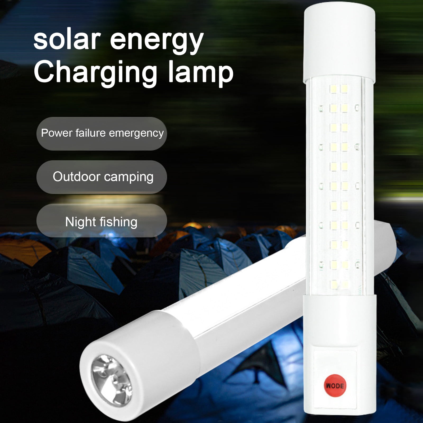 YiBai Solar LED Rechargeable Lamp Tube Emergency Household Outdoor Portable Portable Portable Portable Strip Multi-functional Rechargeable Bulb,White