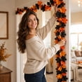 thumbnail image 4 of Yyuenw 69in Black Artificial Maple Leaf Garland Halloween Front Door Fireplace Fall Pumpkin Season Hanging Decor Vine, 4 of 6