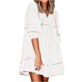 thumbnail image 2 of 3/4 Sleeve Women High Waist Patchwork Loose Mini Babydoll Dress, 2 of 7