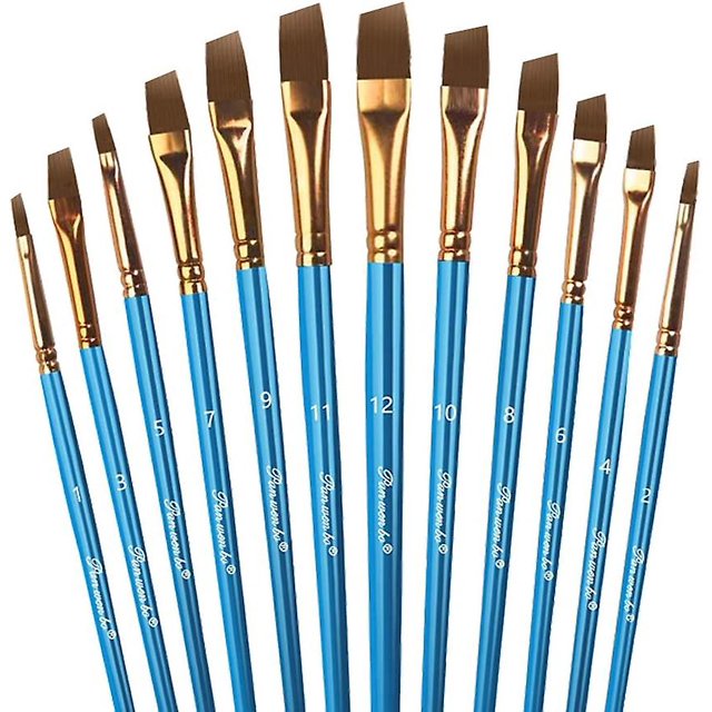 Juego de cepillos TANGJMXG 12 pinceles Angulares para pintar con cerdas de Nailon para acuarela Acrílico y aceite