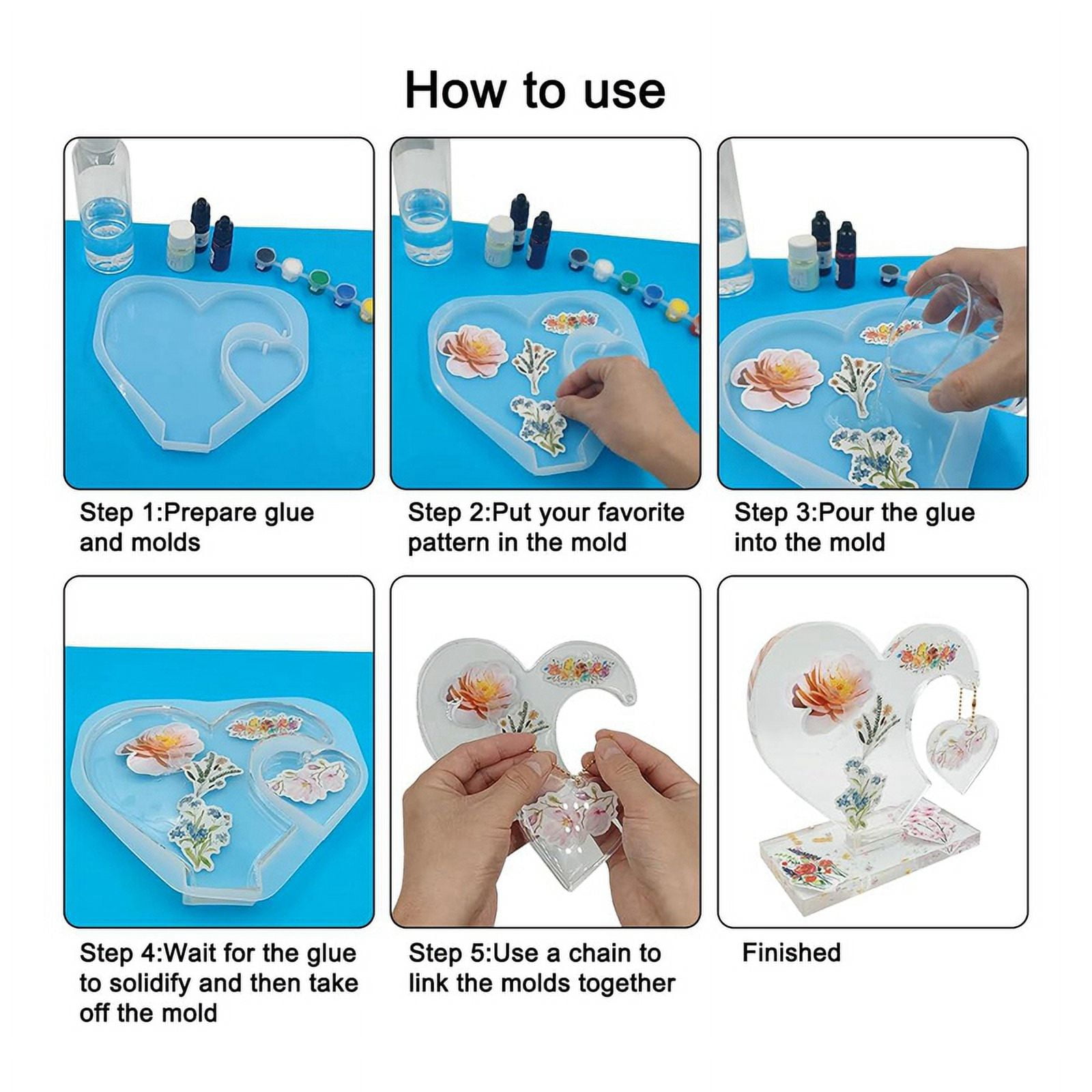 2 Set 3D Photo Frame Resin Mold,Heart Shape Silicone Mold for Resin,DIY Personalised Picture Epoxy Moulds