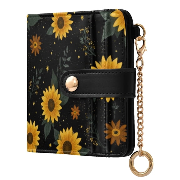 Womens Wallet PU Leather Bifold Small Purse with RFID Blocking Credit Card Holder Yellow Sunflower Pattern