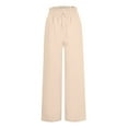 thumbnail image 5 of Pants for Women Women's Casual Fashion Solid Colour Cotton Linen Casual Pants Wide Leg Trousers Sweatpants with Pockets Womens Pants Kagetolytai Beige XL, 5 of 7