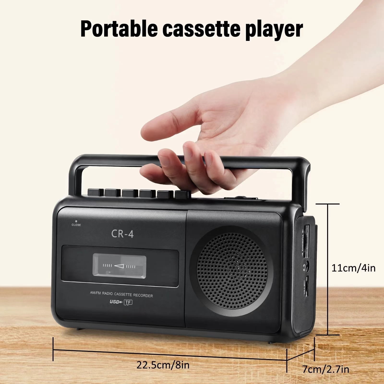 Cassette Tape Player Boombox,Portable Cassette Player AM/FM/SW Radio Stereo,Tape Player/Recorder with Big Speaker and Earphone Jack,AC Powered or Battery Operated Black