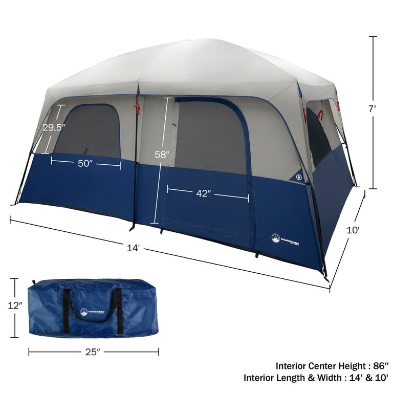 Wakeman Outdoors 10 Person Camping Tent with Room Divider and Rainfly Navy