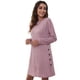 thumbnail image 5 of Vestidos de otoño para mujer con botones laterales y cuello redondo, vestido tipo túnica con vuelo, vestidos casuales (rosa), XL, 5 of 6