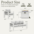 thumbnail image 4 of LayinSun Aluminum Furniture Set with Fire Pit Table, 4 Pieces Patio Sectional Conversation Chat Sofa Modern Seating Set, 4 of 7