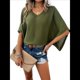 thumbnail image 3 of Camisas Holgadas de Punto Gofre con Cuello en V para Mujer, de Corta, Informales, de Verano 2025, Modernas, Lisas, Y2K. Verde L, 3 of 10