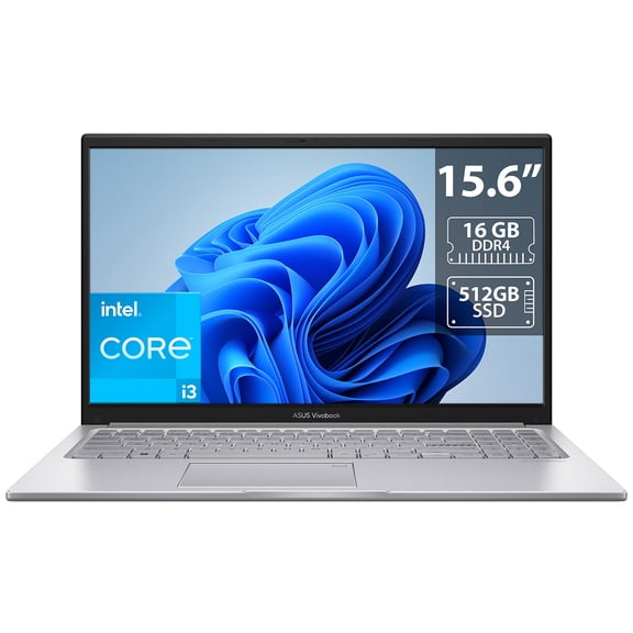 Laptop ASUS VivoBook: Procesador Intel Core i3 1215U, Memoria de 16GB DDR4, SSD de 512GB, Pantalla de 15.6" LED Full HD, Video UHD Graphics, S.O. Windows 11 Home.