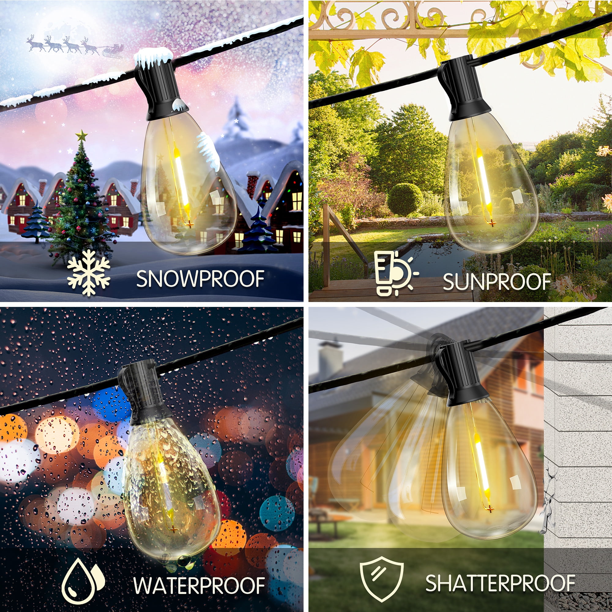 VOLIVO Solar Outdoor String Lights, 100FT S14 String Lights with 24 Shatterproof Bulbs, Waterproof Hanging Patio Lights for Porch, Patio