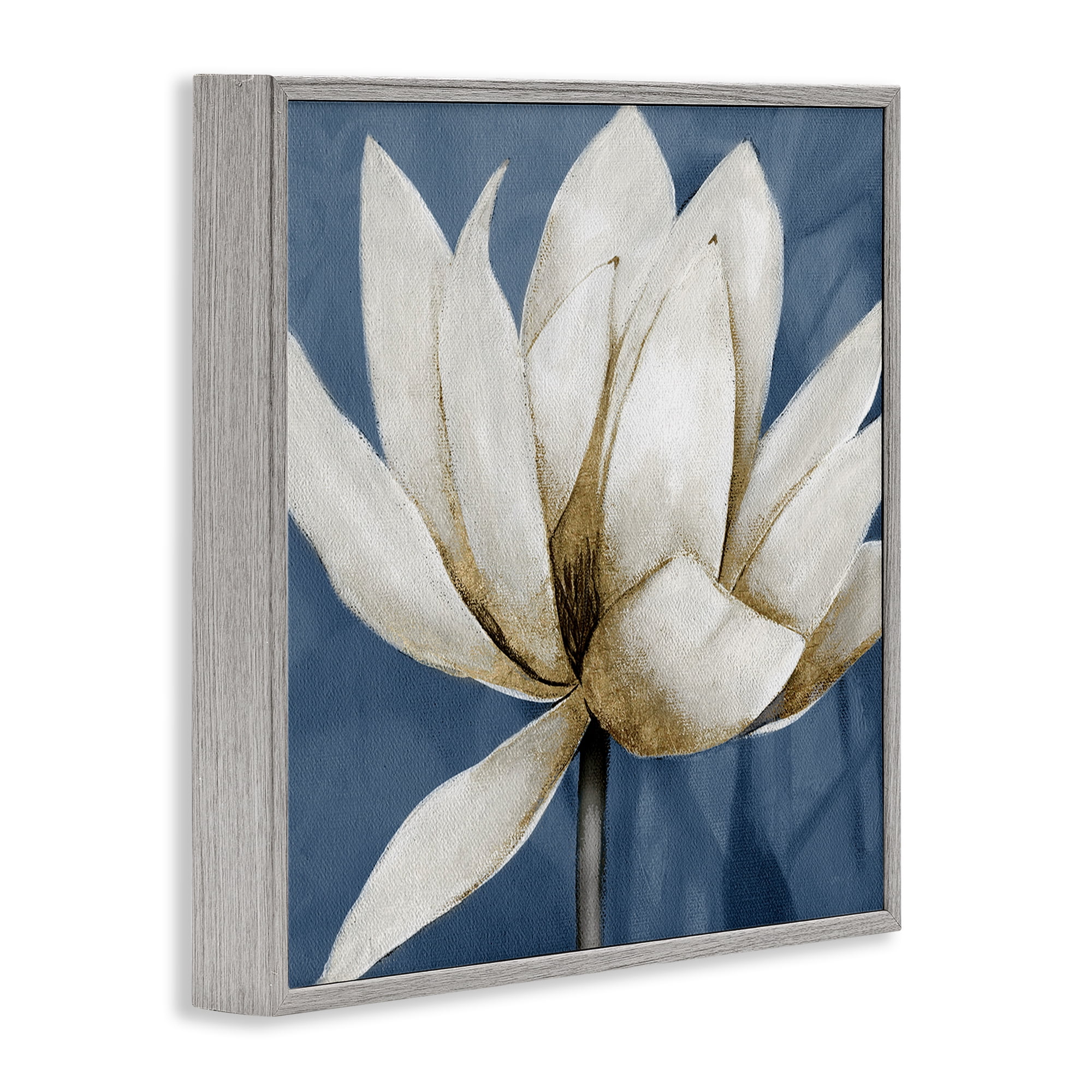 Stupell Industries White Lotus Blooms Botanical & Floral Painting Gray Framed Art Print Wall Art, 24 x 24