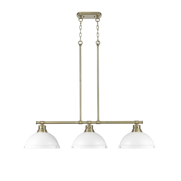Yep by Golden Lighting Duncan 3-light Island Light in Aged Brass and Matte White shade
