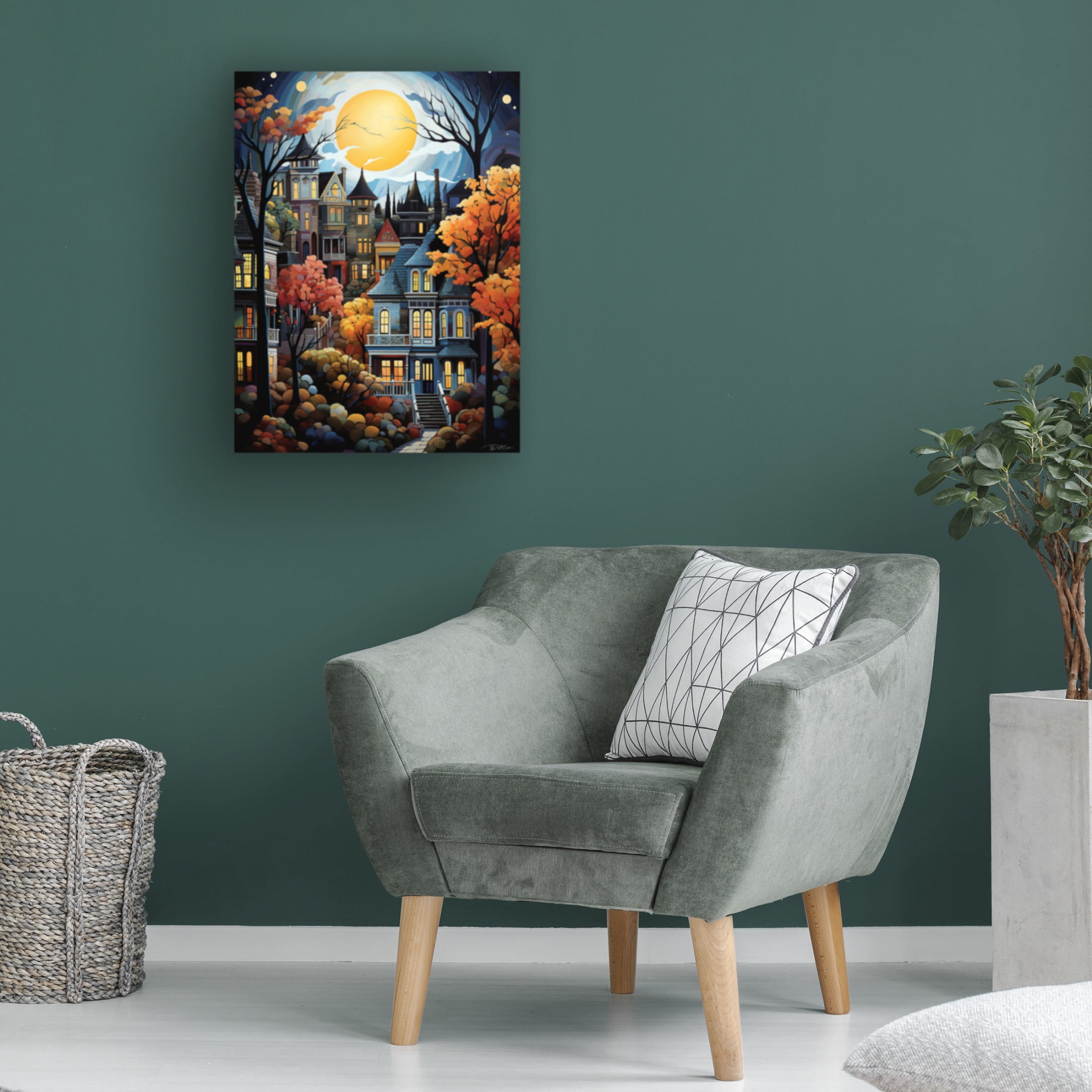 Canvas Wall Art - Momart 'Serene Village Under The Moon 4' Wall Art for Living Room, Bedroom, or Office Décor by Trademark Fine Art - 24 x 32 Inches