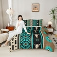 thumbnail image 4 of Manfei Retro Bull Skull Queen Comforter Set,Rustic Western Farmhouse Bedding Sets,Vintage Aztec Rhombus Bedding Comforter Set For Girls Boys,Ultra Soft Home Decor Reversible,3-Piece, 4 of 8