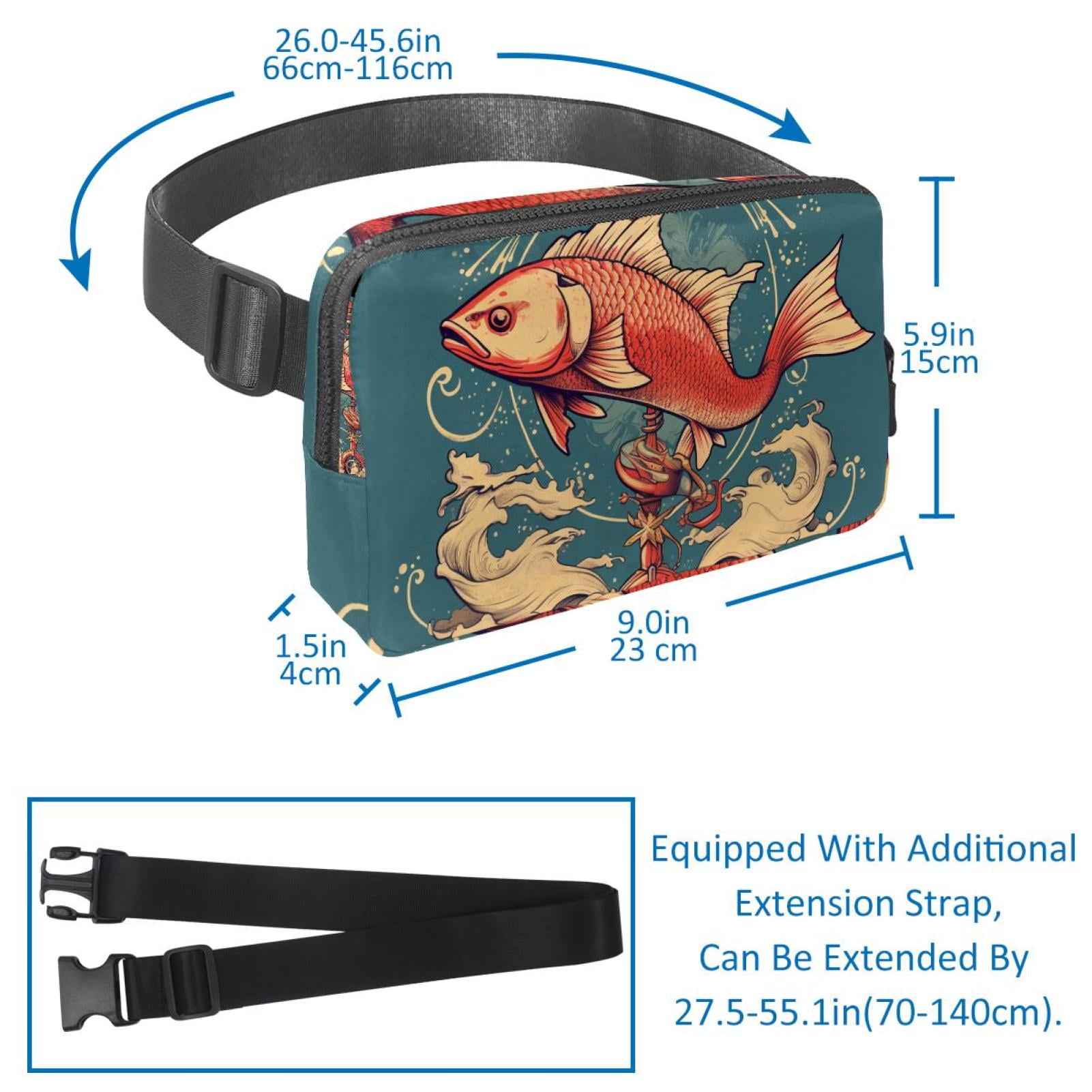 Fish Lightweight Adjustable Running Belt with Extension Strap - Unisex Fanny Pack Belt Bag