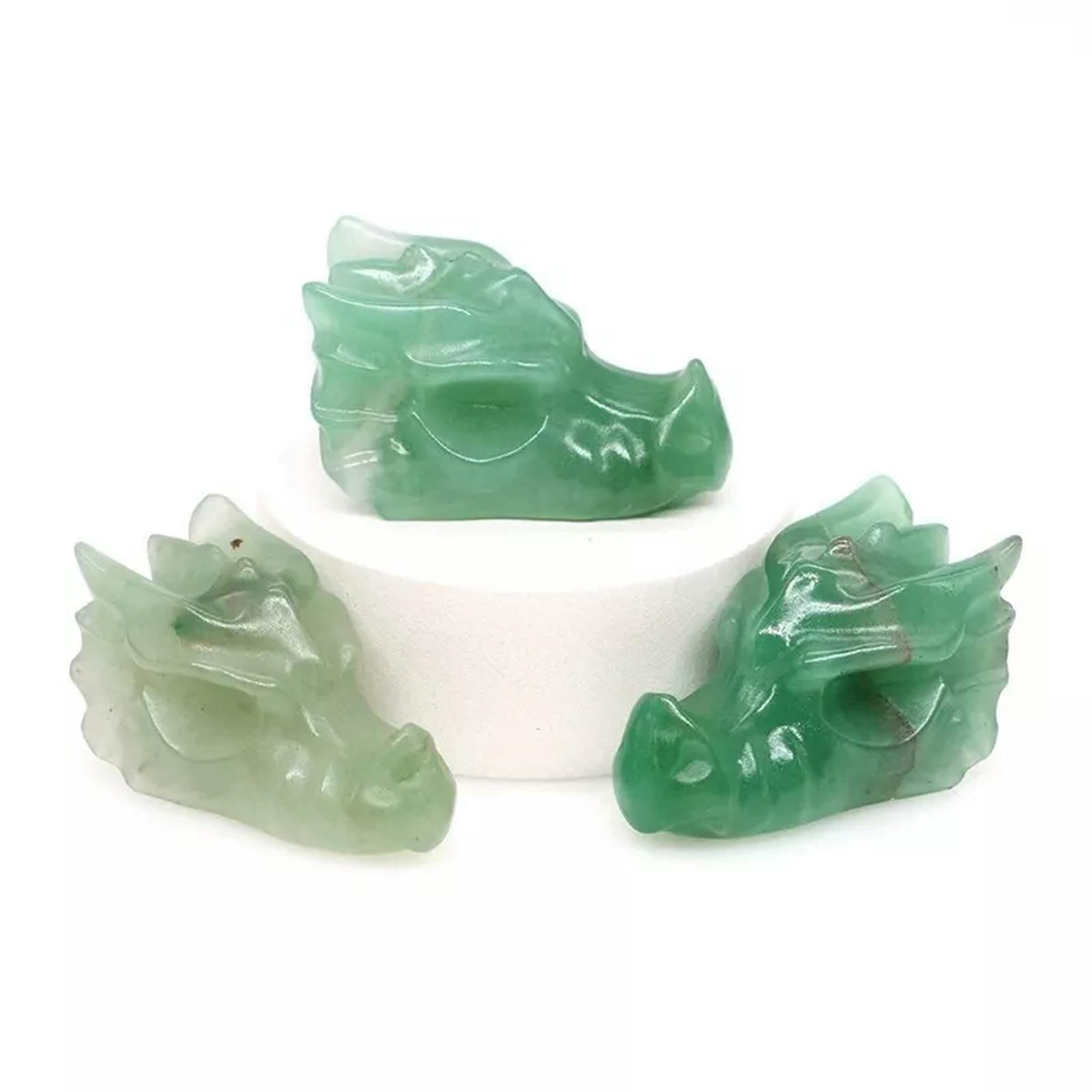 EOEMY 5Pcs Natural Green Aventurine Quartz Crystal Dragon Head Skull Carved Mini Decor
