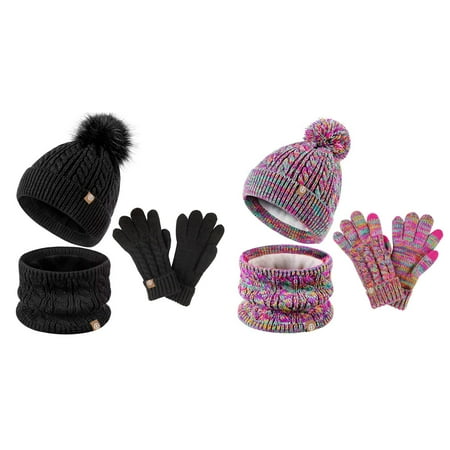 

LUOGENLI 2 Pack Kids Winter Hat Gloves Scarf Set Girls Toddler Children Hats with Pom Knit Neck Warmer Gaiter Mittens Lined Set Bucket Hats For Kids Xxl White One Size