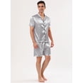 thumbnail image 3 of Unique Bargains Men's Sleepwear Short Sleeve Top and Pants Satin Pajama Set L Gray, 3 of 5