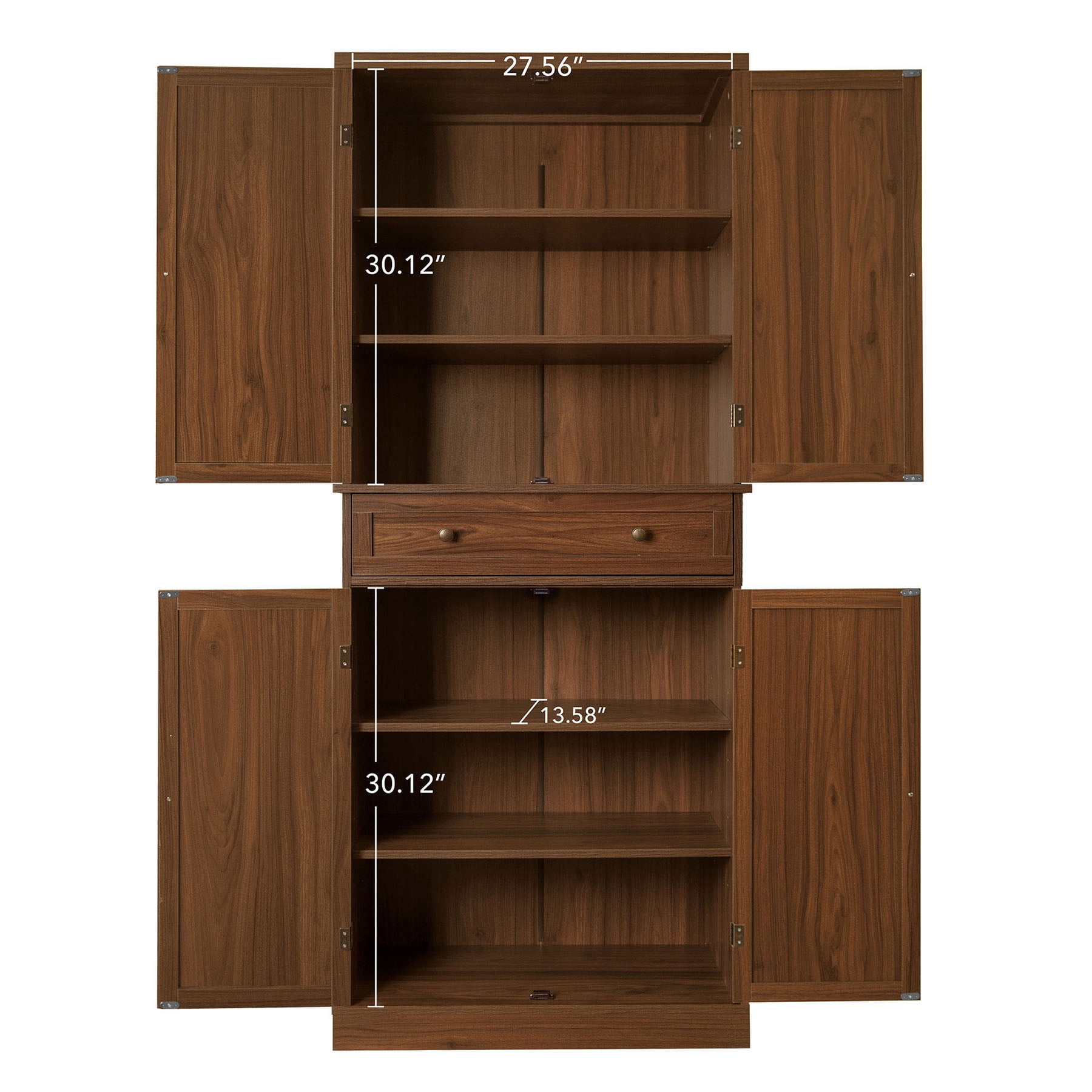 S-HOME 4 Door Storage Cabinet Featuring 1 Drawer and Adjustable Shelves in Engineered Rattan for Home Organization, Walnut