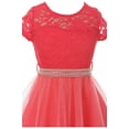 thumbnail image 2 of Little Girls Elegant Floral Lace Top Tulle Pageant Party Flower Girl Dress Coral 4 (2J1K2S2), 2 of 5