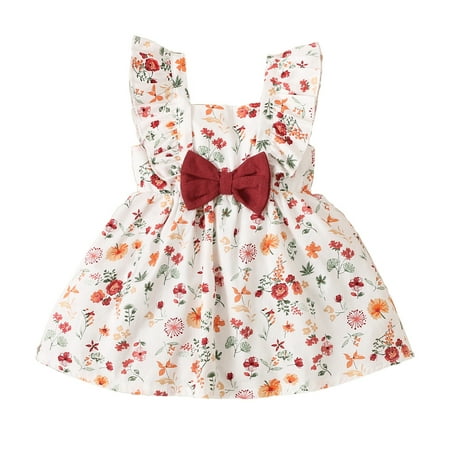 

Kucnuzki Newborn Baby Girl Clothes 3 Months Summer Dress 6 Months Sling Square Neck Cute Floral Prints Braces Dress Red