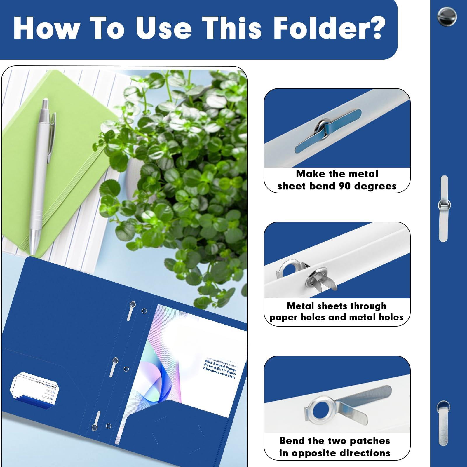 Plastic 2 Pocket Folders With Prongs  30 Pack Heavyweight Letter Size Poly 3 Metal Fastener Clips (blue)