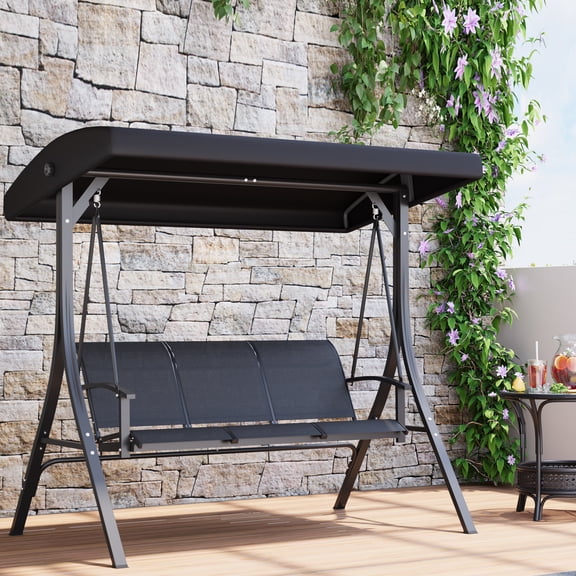 Outdoor 3-Person Patio Swing Chair with Adjustable Canopy – Sturdy Steel Frame, Tilting Shade, Comfortable Seating – Ideal for Garden, Poolside, Porch & Backyard