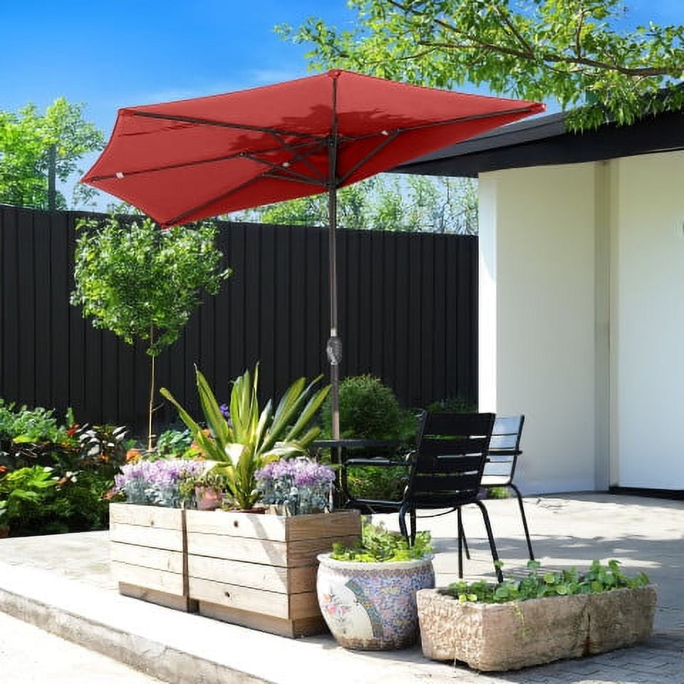 Villacera 9FT Outdoor Half Patio Umbrella - Balcony Furniture, Red