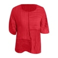 thumbnail image 5 of HOSIA Womens Vertical Textured Patchwork Top Round Neck Half Sleeve Casual Loose Fit Summer Blouse Lightweight Comfy Flowy Plain Gauze Tunic Shirts Plus Size Beach Vacation Outfits Red L, 5 of 6