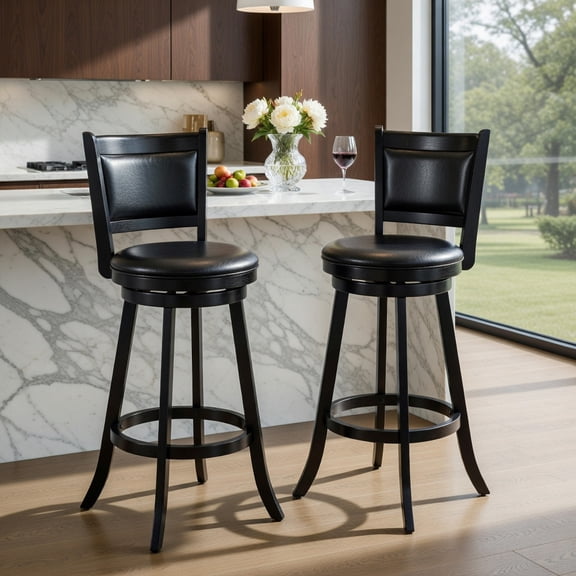 Resenkos Set of 2 29 Inch Swivel Bar Height Stool Wood Dining Chair Barstool-Black, Bar Height Stools, Bar Stools for Kitchen Island for Kitchen, Dining Room