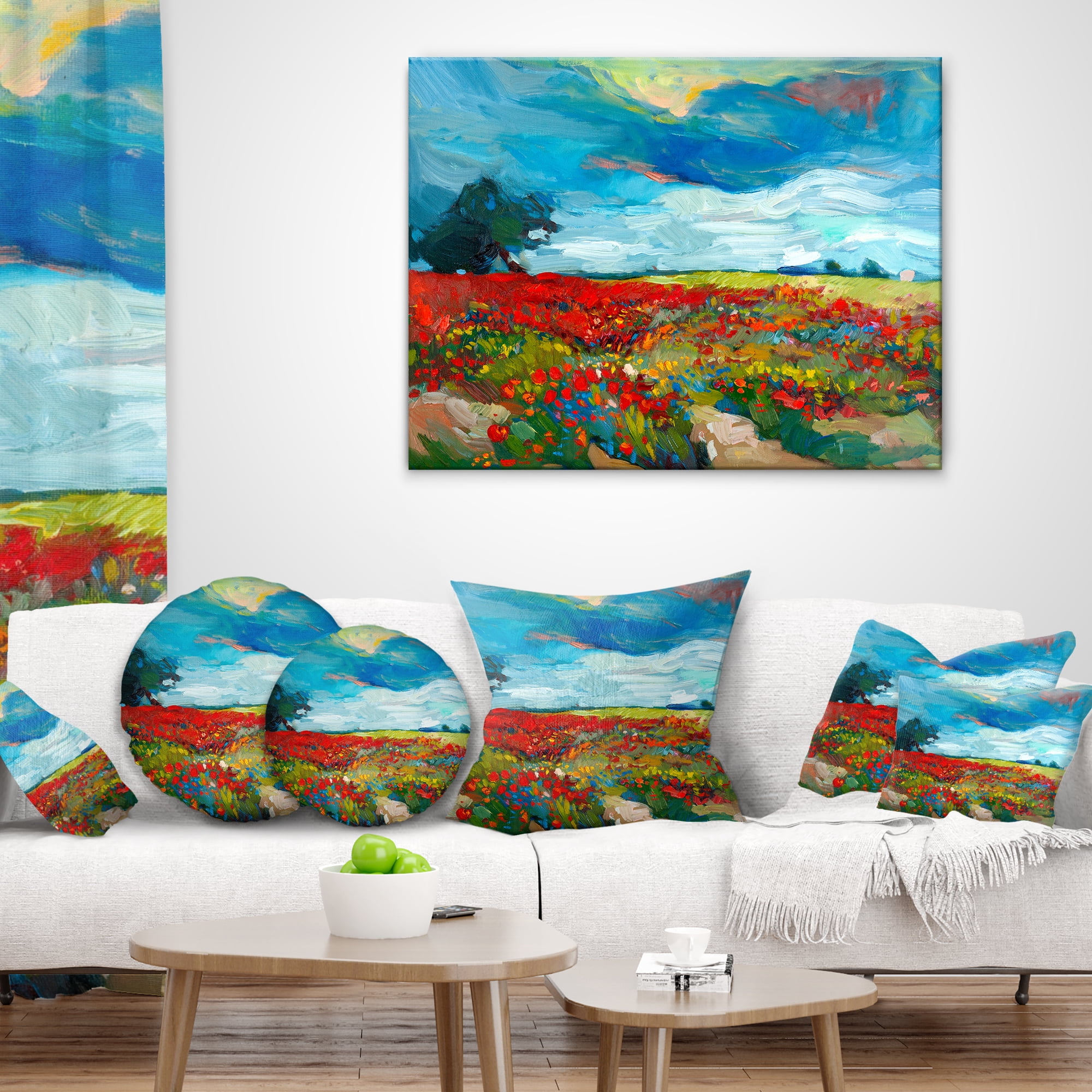 Designart Colorful Flower Fields - Landscape Painting Throw Pillow - 12x20