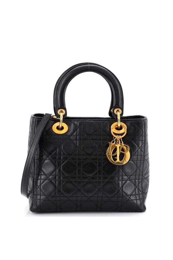 Pre-Owned Vintage Lady Dior Bag Cannage Quilt Lambskin Medium By Rebag