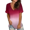 thumbnail image 2 of gakvbuo Summer Plus Size Summer Tops for Women Tops Dressy Casual Trendy V Neck T Shirts Rolled Short Sleeve Tie Dye Gradient Printed Side Split Blouse Tee, 2 of 7