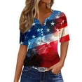 thumbnail image 2 of Odbmxy 4th of July T Shirt Women V-Neck Elbow-Length Plus Size Womens Tops Summer Button Casual Vacation Loose Stars Tops, 2 of 5