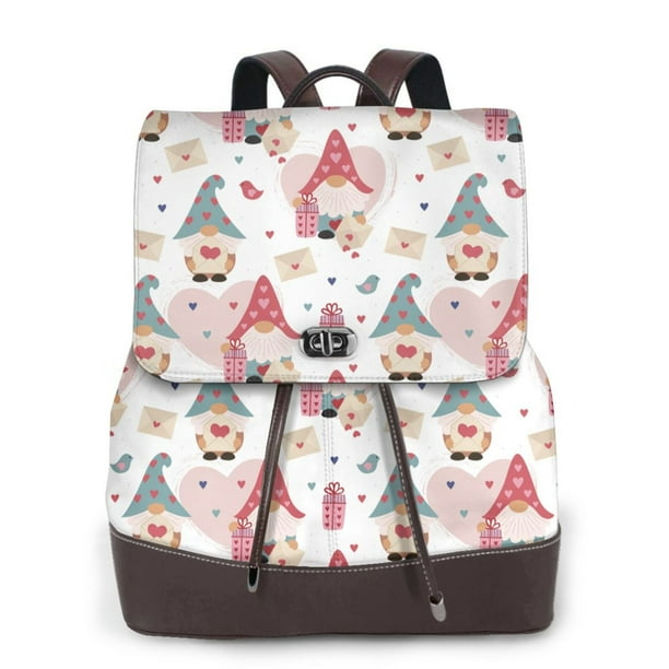 Disketp Gnome With Love Letter Mochila de Cuero para Mujer, Bolso de Espalda Antirrobo con Estilo para Viaje, Trabajo y Uso Diario