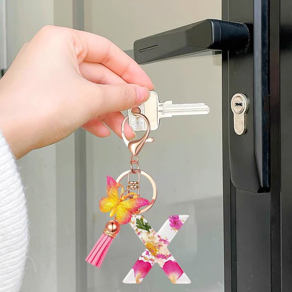 Tuvgenk initial keychain Gift women keychain car X Multicolor Plastic key ring for friend