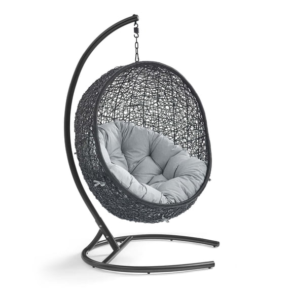Modway Encase Outdoor Patio Rattan Swing Lounge Chair in Gray/Black