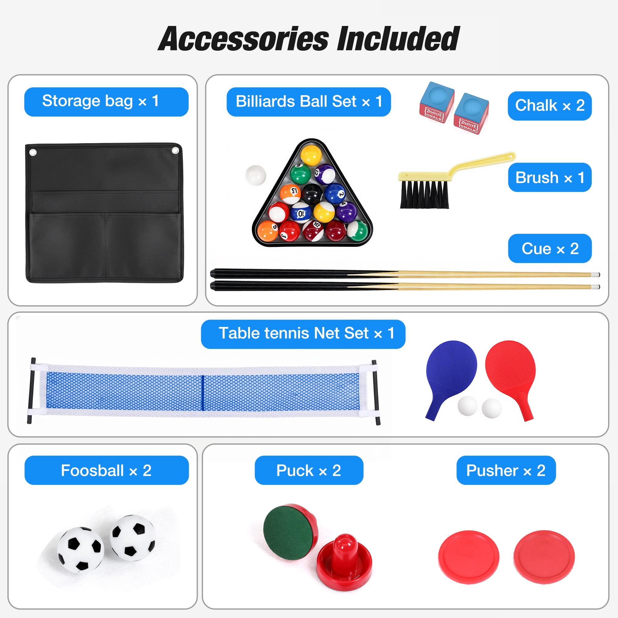 FUNTOK 4 in 1 Game Table with Ping Pong, Air Hockey, Foosball, Pool, 48'' Multi Game Table with All Accessories & Storage, Combo Game Table for Adults Kids Family Home Game Room