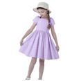 thumbnail image 2 of HILEELANG Little Girl Dress Short Sleeve Summer Lavender Casual Tie Back Princess Elegant Party Dress 4-5T, 2 of 7