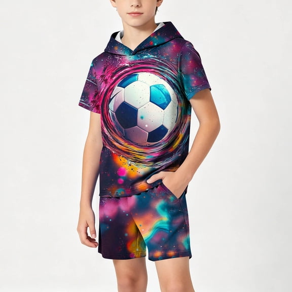 SGFCWSX Boys 2 Piece Set Hooded Short Sleeve Graphic Print T Shirt Elastic Waist Shorts Summer Casual Outfits for Kids Pink Size 10