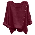 thumbnail image 5 of CYMMPU Women's Summer Solid Color Cotton Linen Button Top with Chest Pockets, Casual Loose Breathable Summer Blouse Red XL, 5 of 7