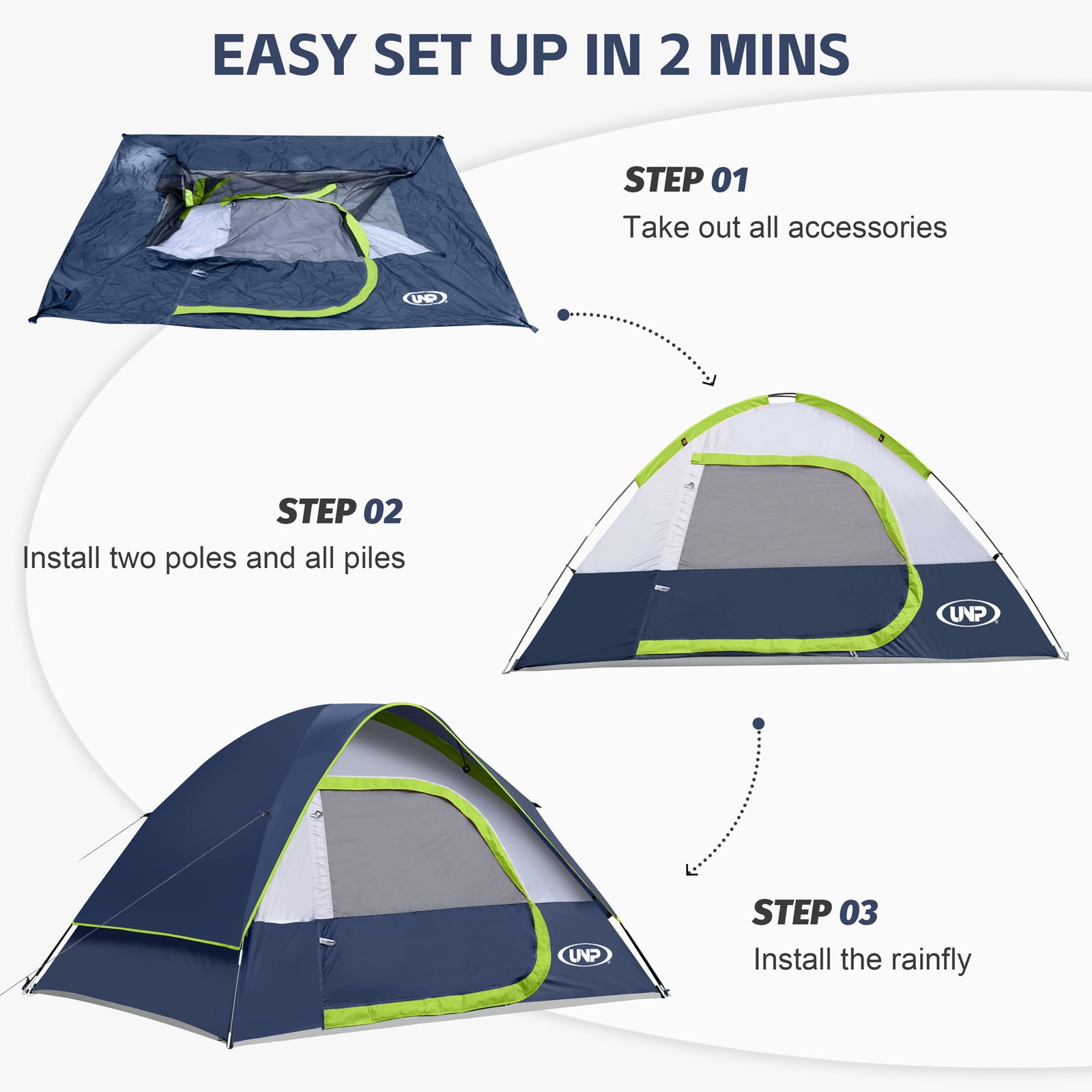 Camping Tent 4 Person, Waterproof Windproof Tent with Rainfly Easy Set up-Portable Dome Tents for Camping, Dark Blue
